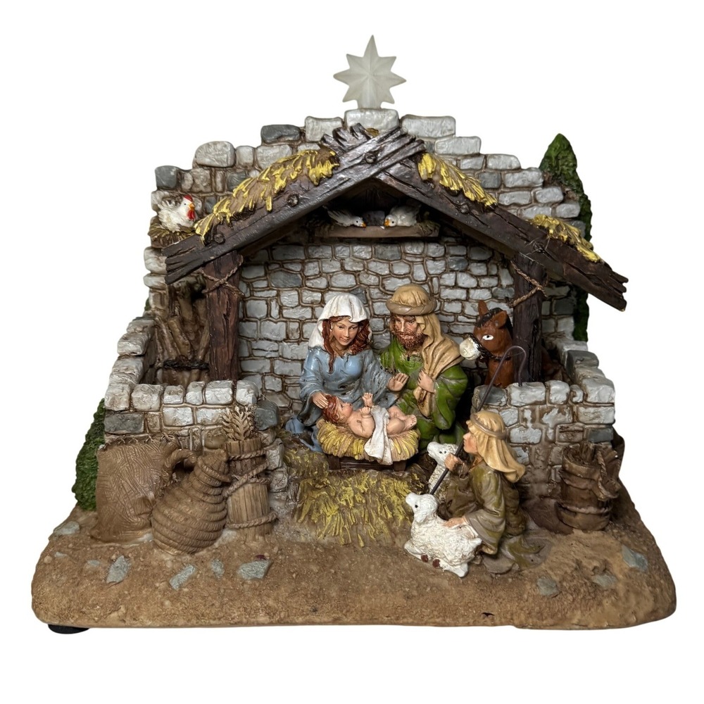 QVC Talking Story Telling Christmas Nativity Scene Holy Family Stable LED Star